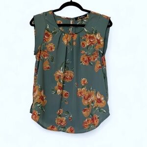 2/$30 Alice Blue Sleeveless Blouse Top Floral Blue and Tan/ Cream SZ XSP